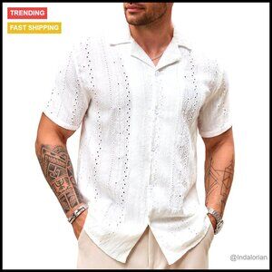 Men's Short Sleeve Button Down Shirt Cuban Collar Beach Casual Summer Top